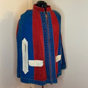 Vintage 70s red/white/blue suede motorcycle stunt rider poncho
